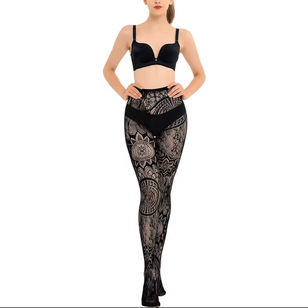 Clearance! BLACK LACE NYLONS MANDALA BOHO GOTH SEXY PATTERNED STOCKINGS TIGHTS - Picture 5 of 9